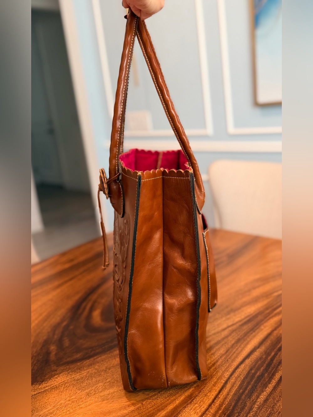 Patricia Nash Tooled Leather Floral Cutout Shopper. Gold Leather Underlay. GUC - Picture 5 of 17